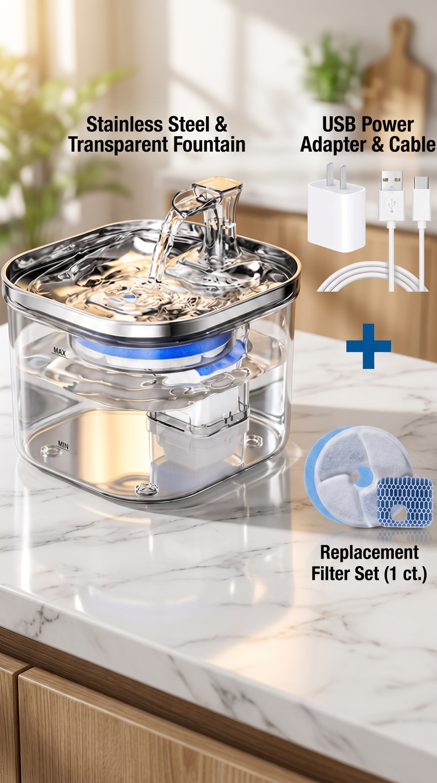 KittyKollects™ 2L Crystal Clear Cat Water Fountain